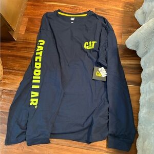 NWT 2xl CAT Navy Long‎ Sleeve Shirt with Yellow Logo